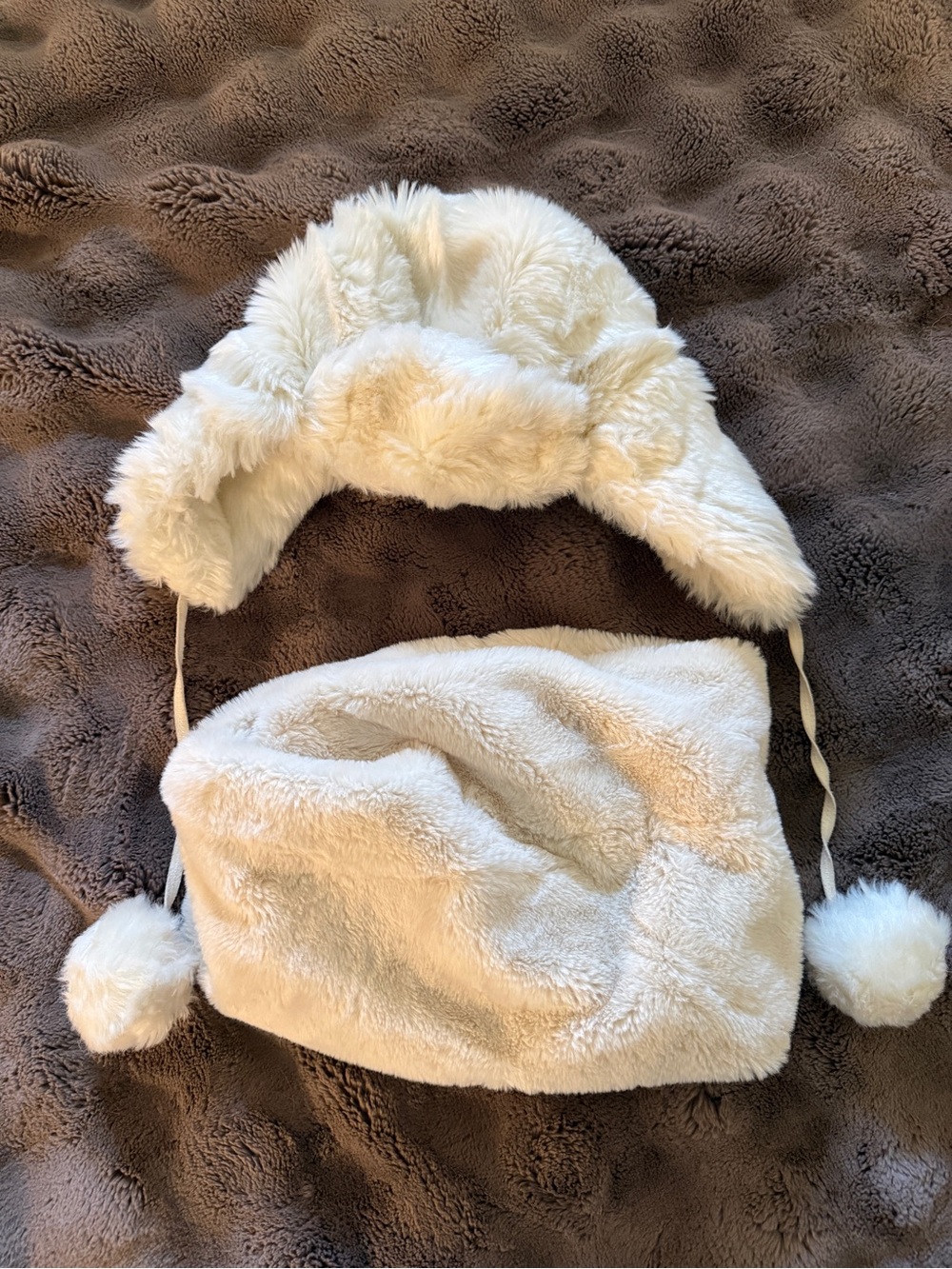Plush Cream Faux Fur Pom-Pom Hat and Neck Warmer Set